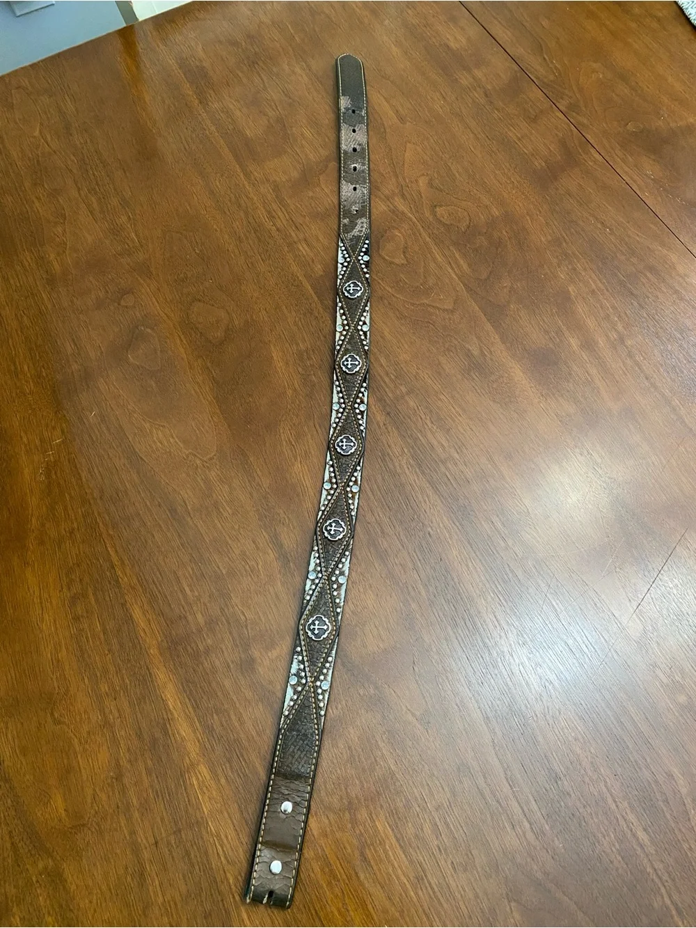 Girls‎ Nocona Western Leather Cross Rhinestone Belt - L